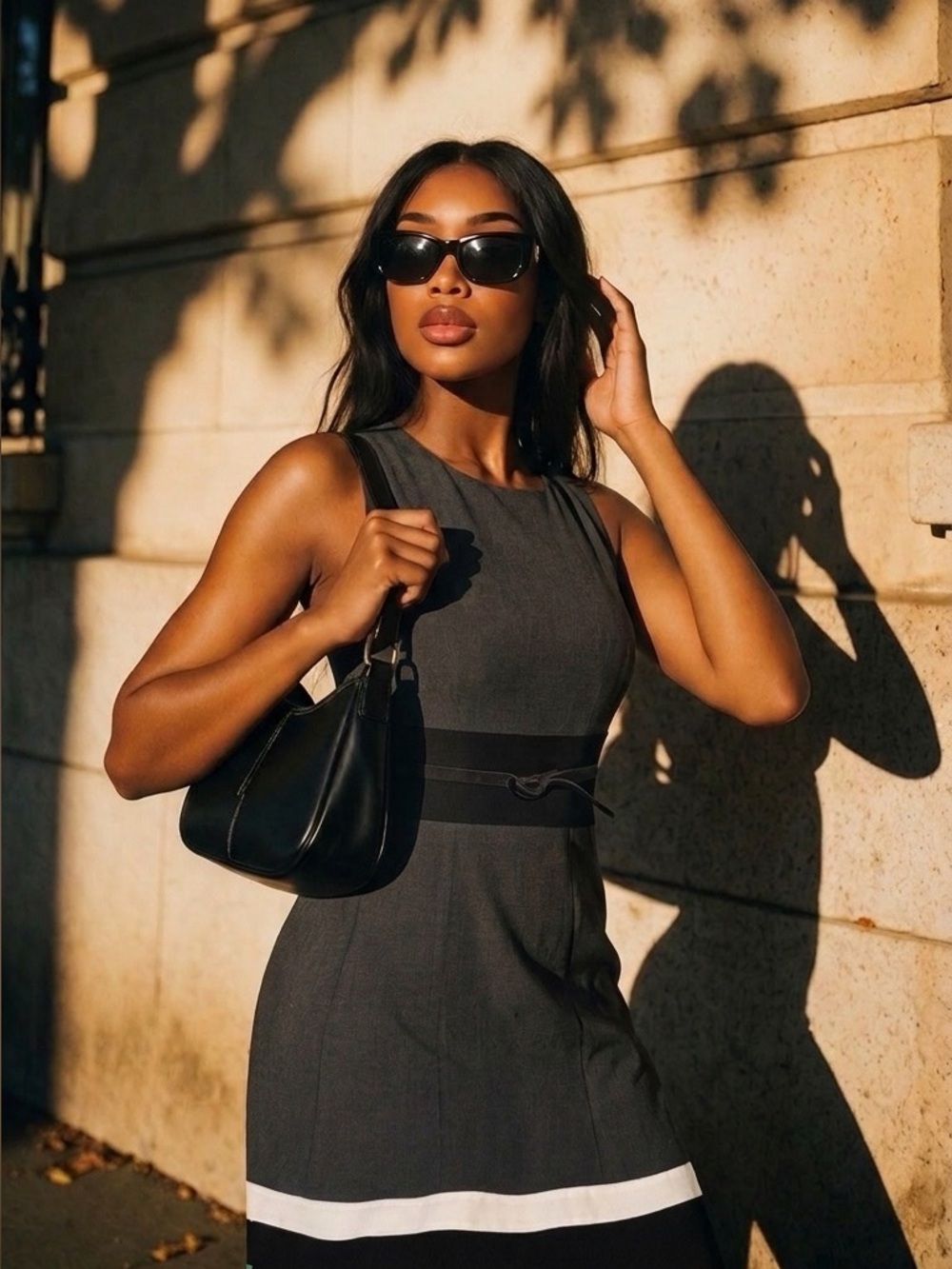 Calvin Klein Gray Sheath Dress with Black and White Hem